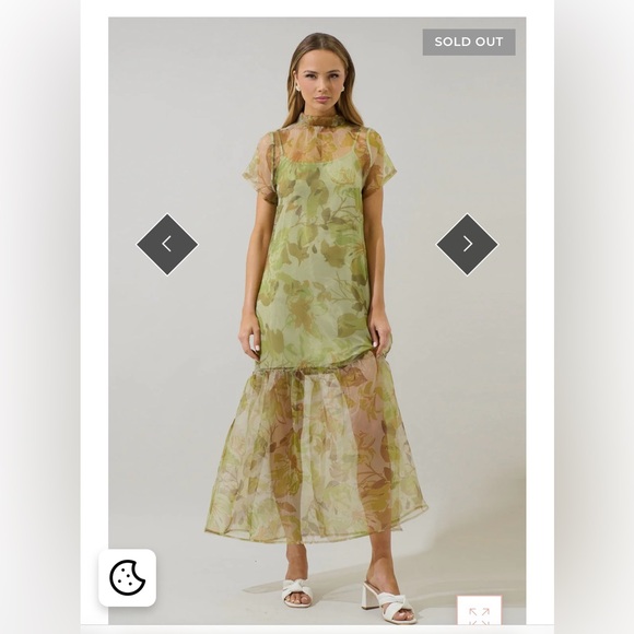 NWT Sugarlips Ellery Floral Dime Organza Maxi Dress - Picture 2 of 4